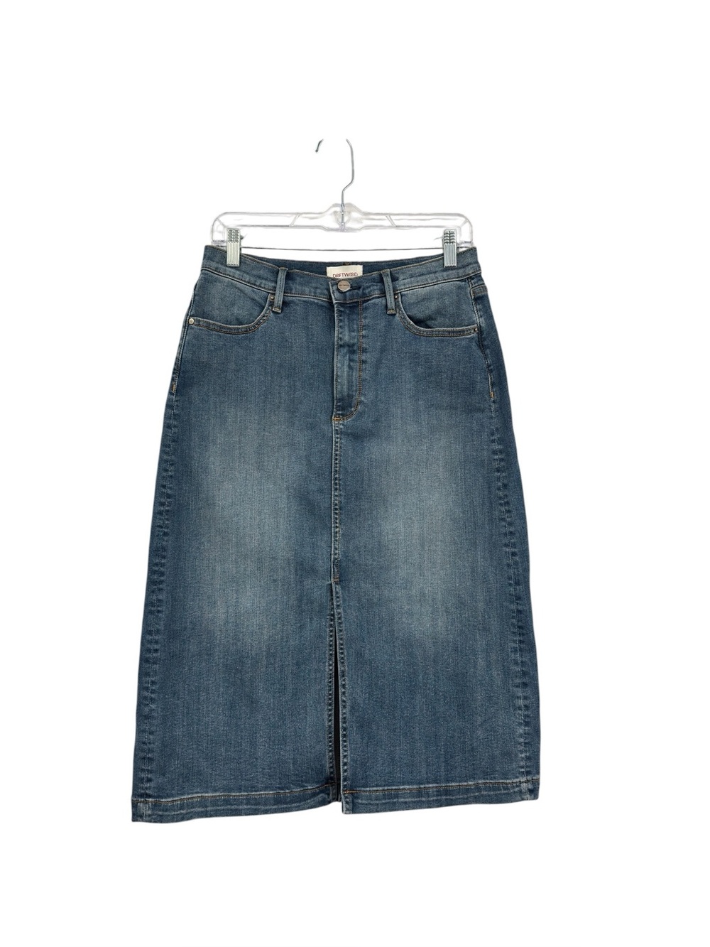 Driftwood Blue Denim Midi Skirt Size 28 Front Slit